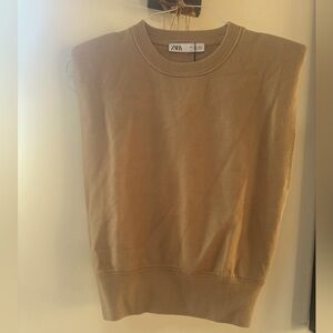Zara sleeveless shoulder pad tan top